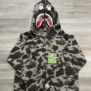 Black and Grey Bape Zip Up Hoodie Size L